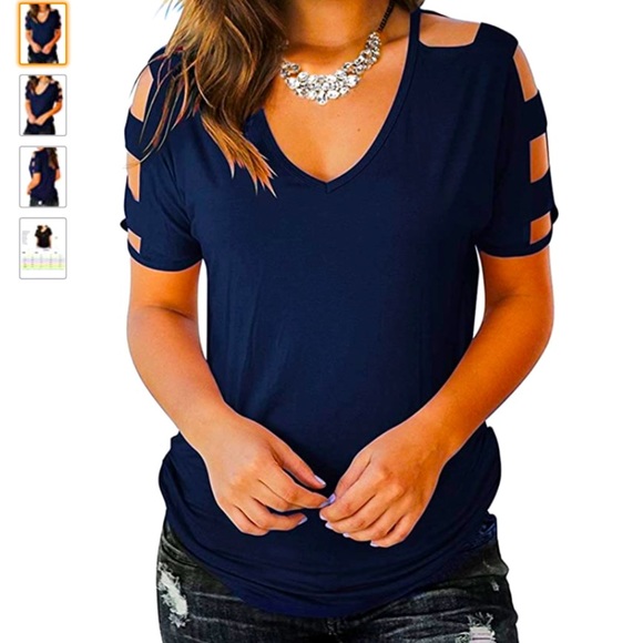 Eanklosco Tops - NWT Navy Short Sleeve Cutout Cold Shoulder Tunic